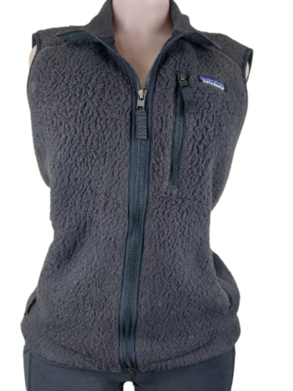 Patagonia Women's Black Retro Pile Sleeveless Full-Zip Fleece Vest Jacket Size M